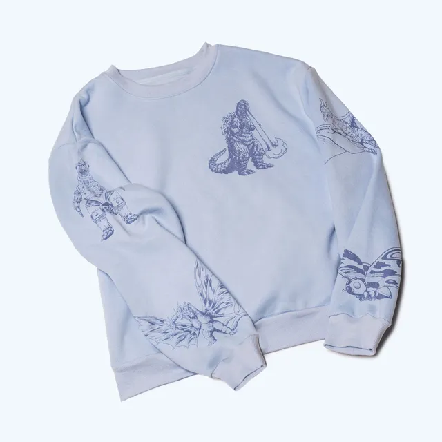 godzilla-kaiju-print-sweatshirt-blau-cropped-baumwolle image 1