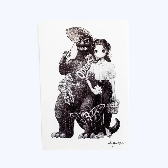godzilla-home-games-stickymonger-art-postkarte-papier image 1