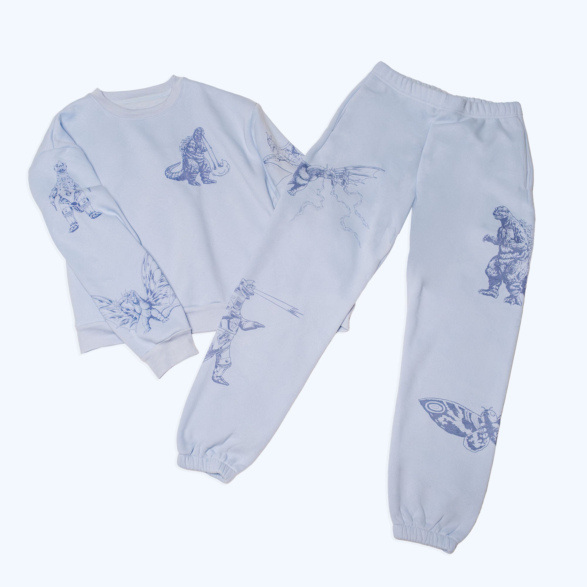godzilla-kaiju-print-sweatpants-jogginghose-blau-baumwolle image 7