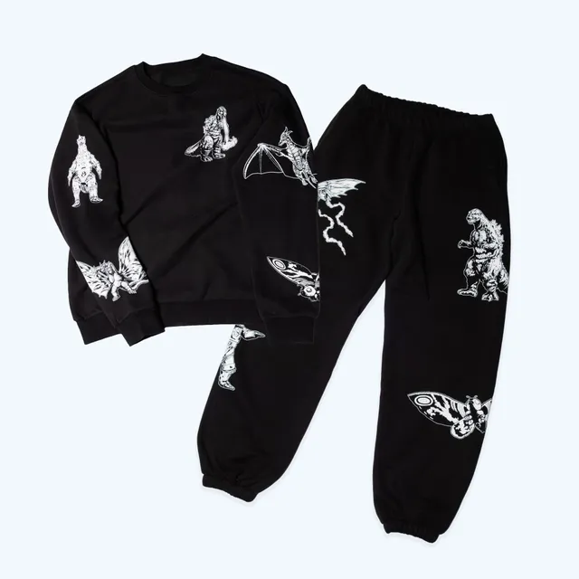 godzilla-kaiju-print-sweatsuit-set-jogginganzug-schwarz-m image 1