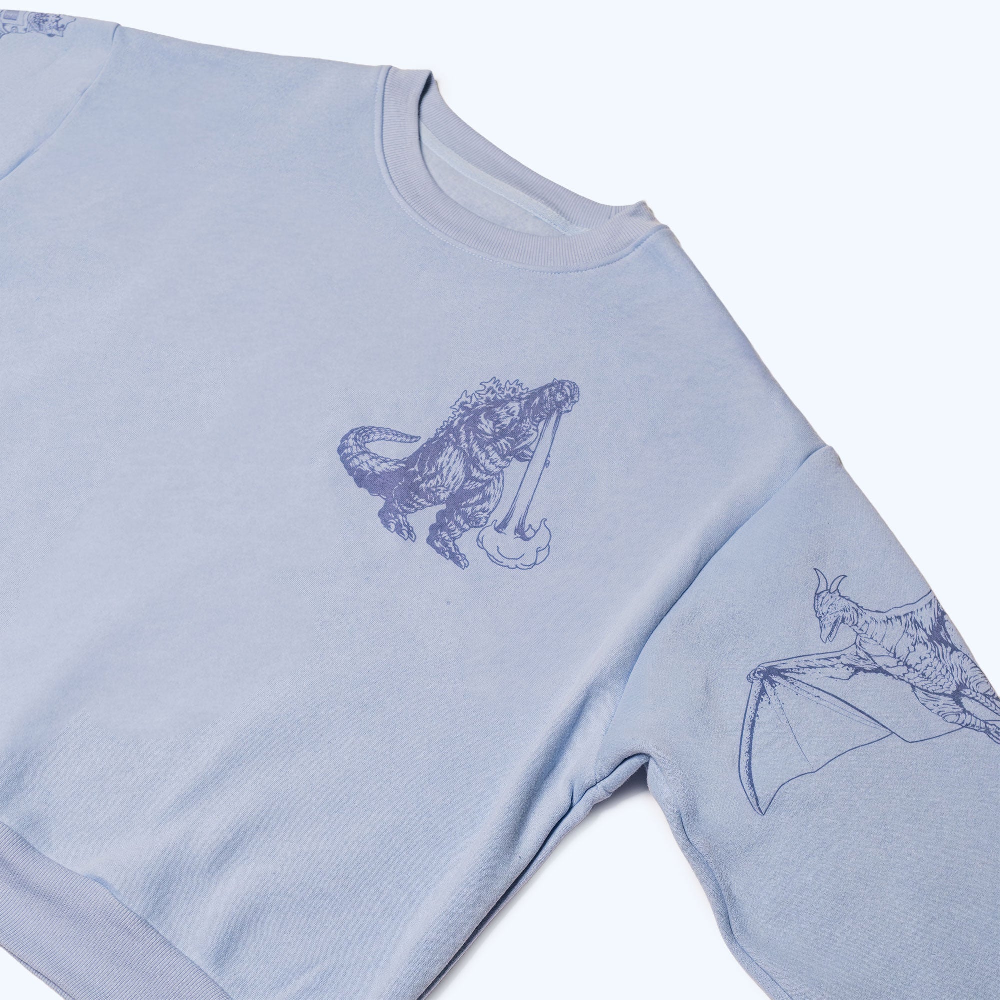 godzilla-kaiju-print-sweatshirt-blau-cropped-baumwolle image 4