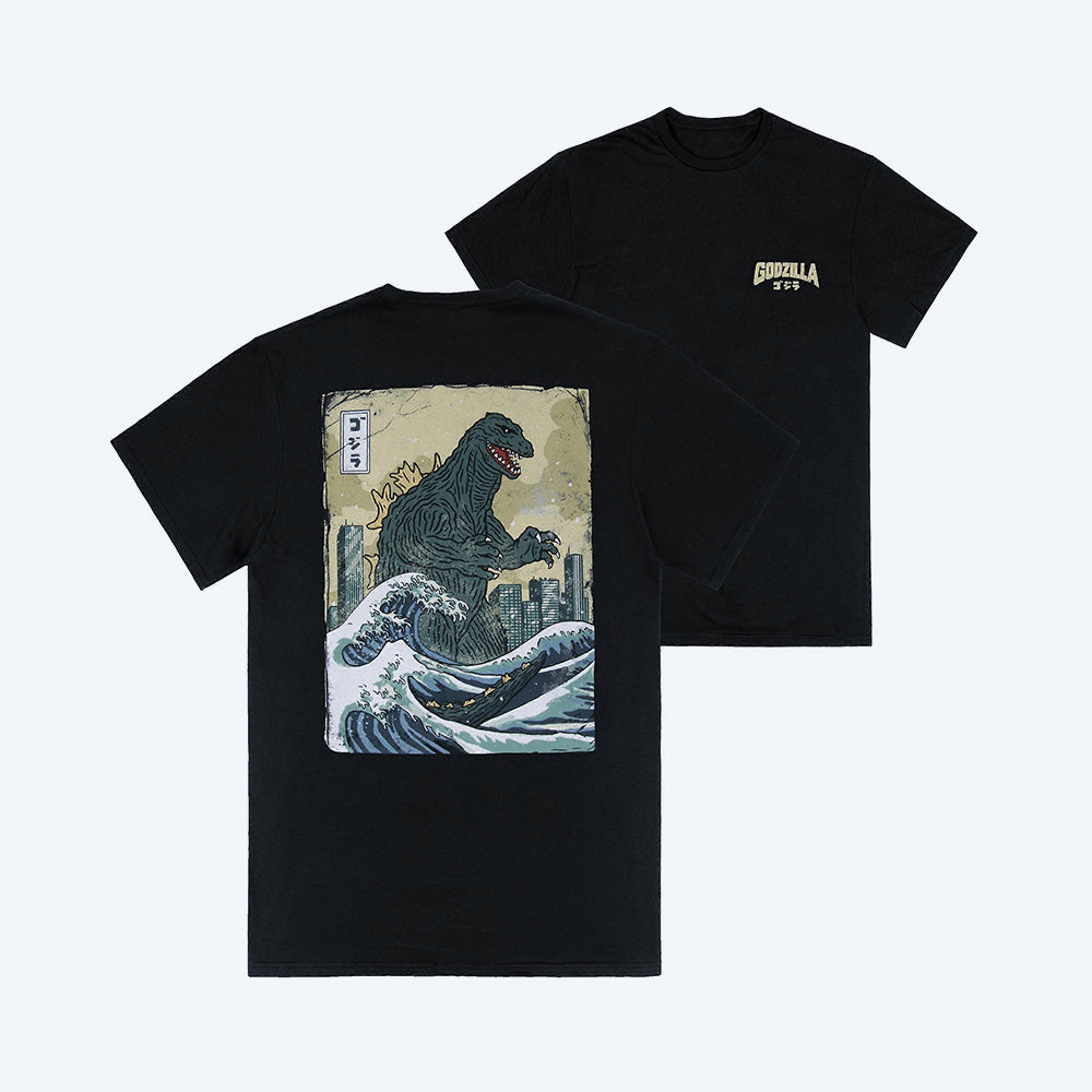 godzilla-wave-t-shirt-schwarz-baumwolle-backprint-gr-s-2xl image 5