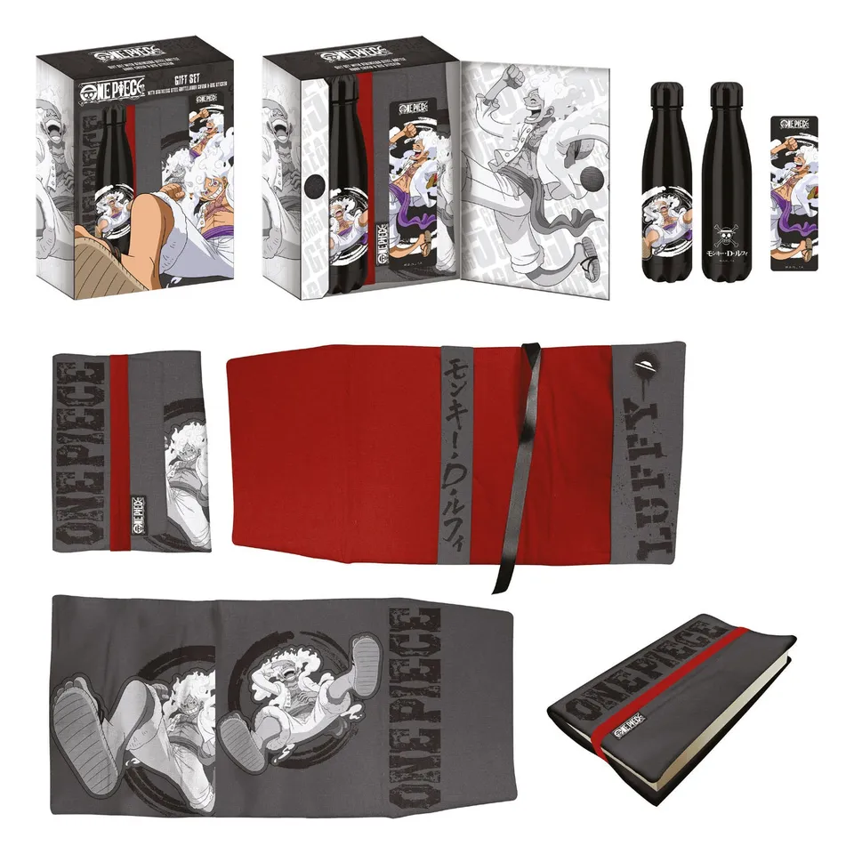 one-piece-geschenkset-stahlflasche-500-ml-sticker-buchumschlag image 1