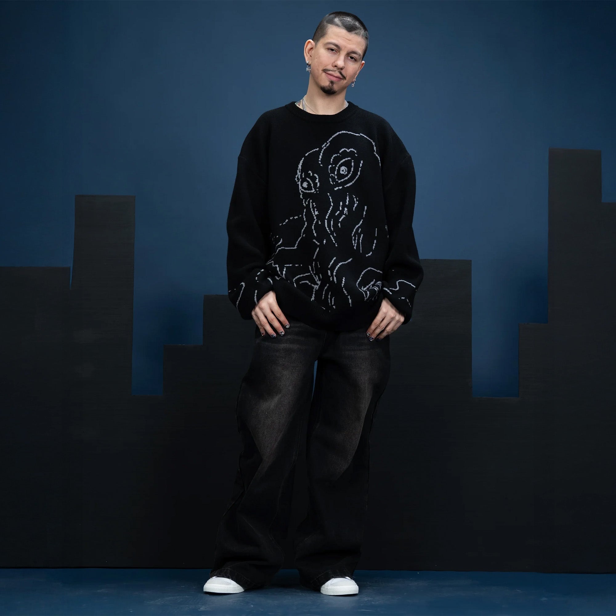 godzilla-hedorah-sweater-schwarz-strickpullover image 4