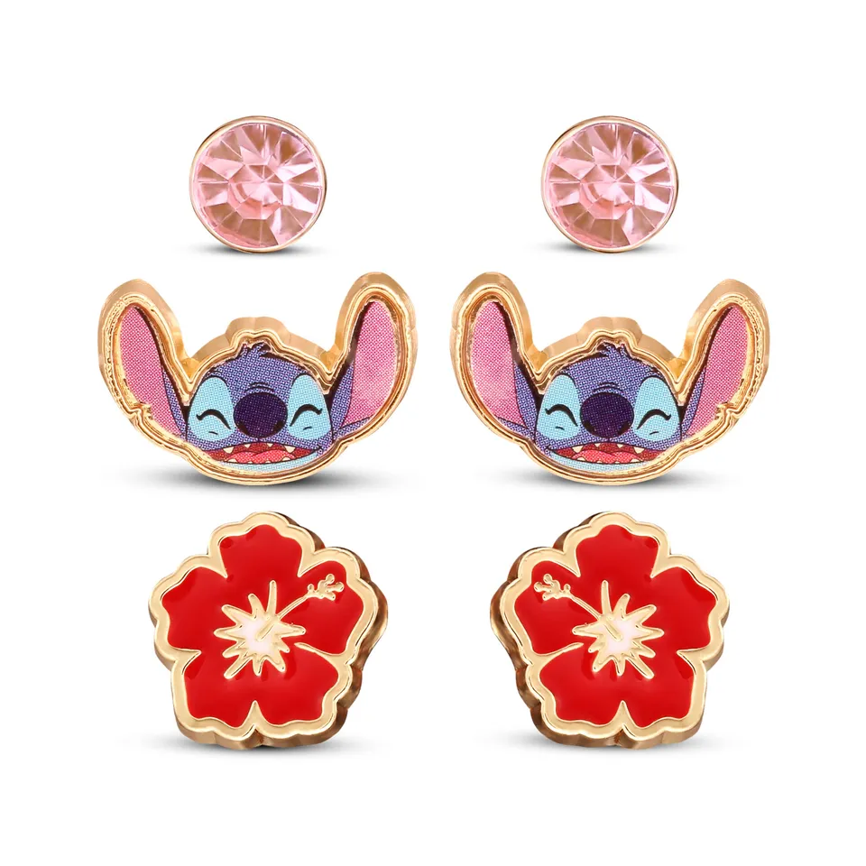 lilo-stitch-ohrstecker-3er-set-ohrringe-stitch-hibiskus image 1