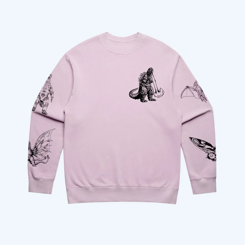 godzilla-kaiju-print-sweatshirt-hellrosa-baumwolle-gr-s-2xl image 1