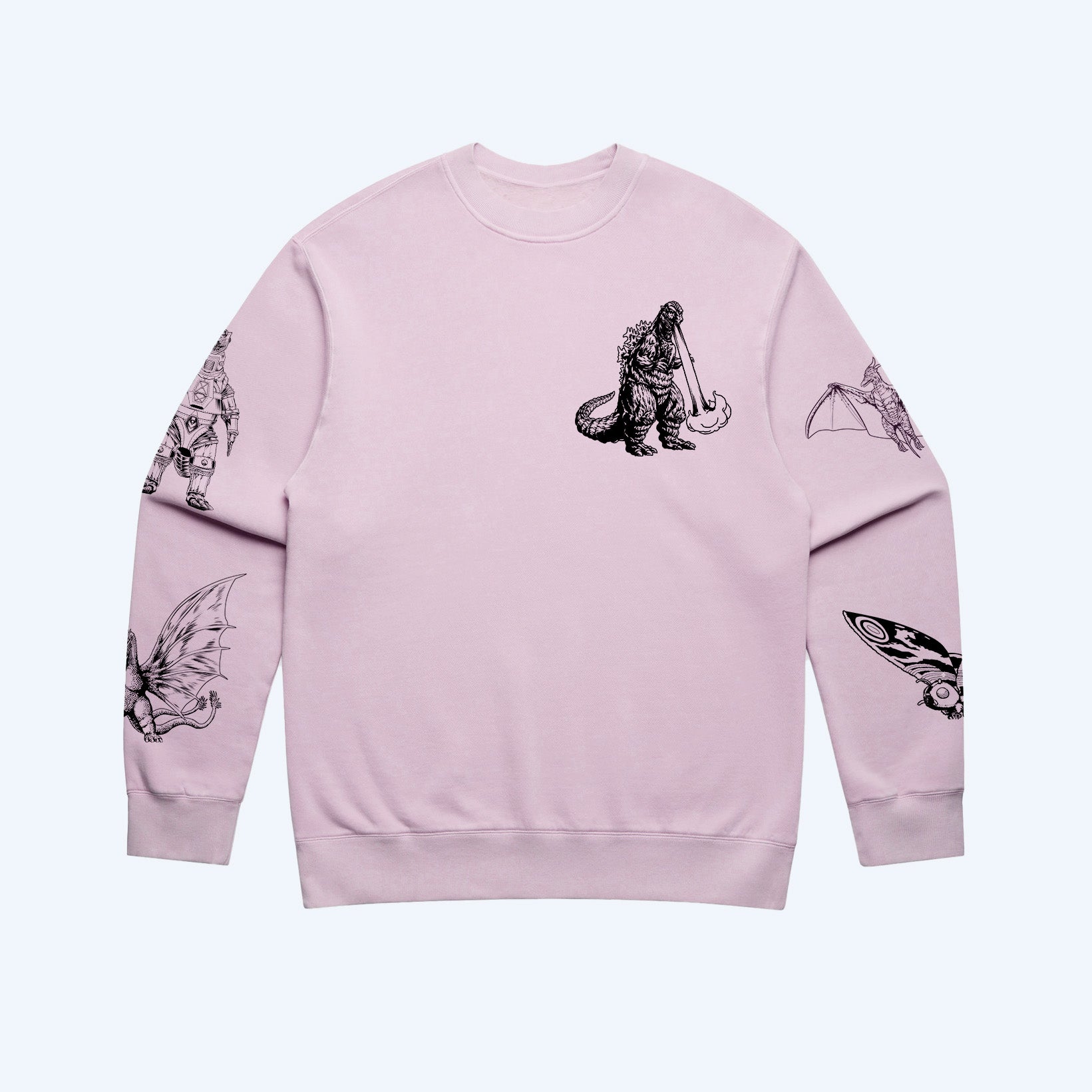 godzilla-kaiju-print-sweatshirt-hellrosa-baumwolle-gr-s-2xl image 1