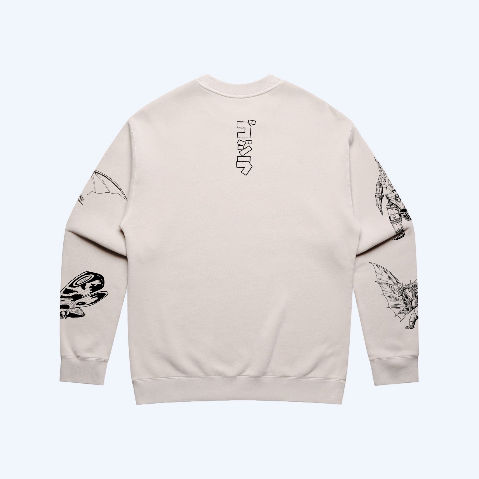 godzilla-kaiju-print-sweatshirt-pullover-creme-baumwolle image 8