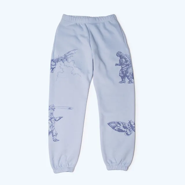 godzilla-kaiju-print-sweatpants-jogginghose-blau-baumwolle image 1