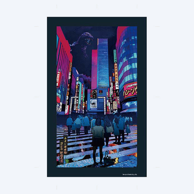 godzilla-neon-ukiyo-e-shinjuku-stoffbild-33x19-cm image 1
