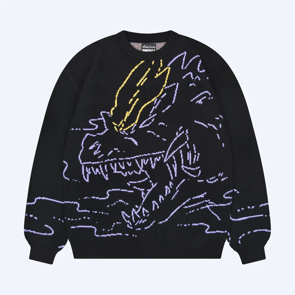 godzilla-spacegodzilla-sweater-pullover-schwarz-kristall-design image 1