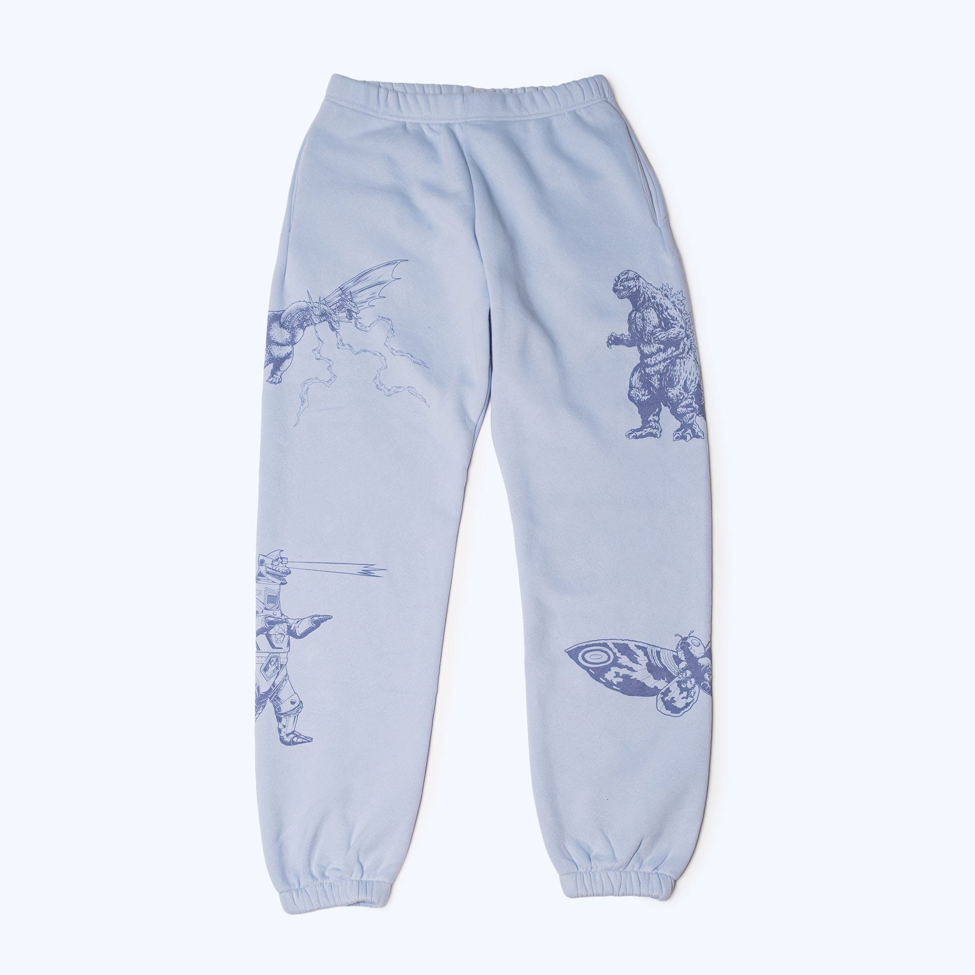 godzilla-kaiju-print-sweatpants-jogginghose-blau-baumwolle image 1