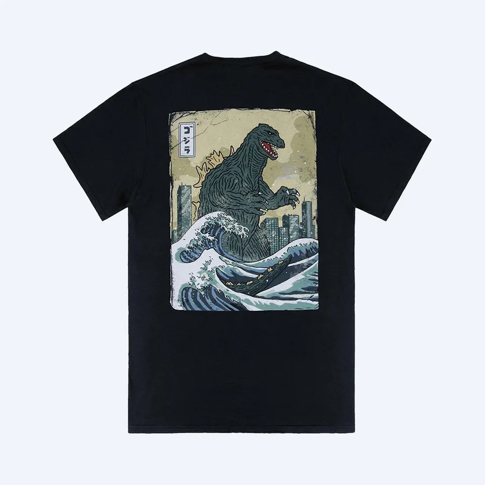 godzilla-wave-t-shirt-schwarz-baumwolle-backprint-gr-s-2xl image 1