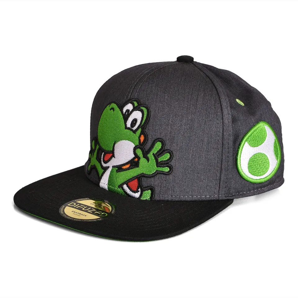 super-mario-yoshi-snapback-cap-grau-gr-n-basecap-verstellbar image 1