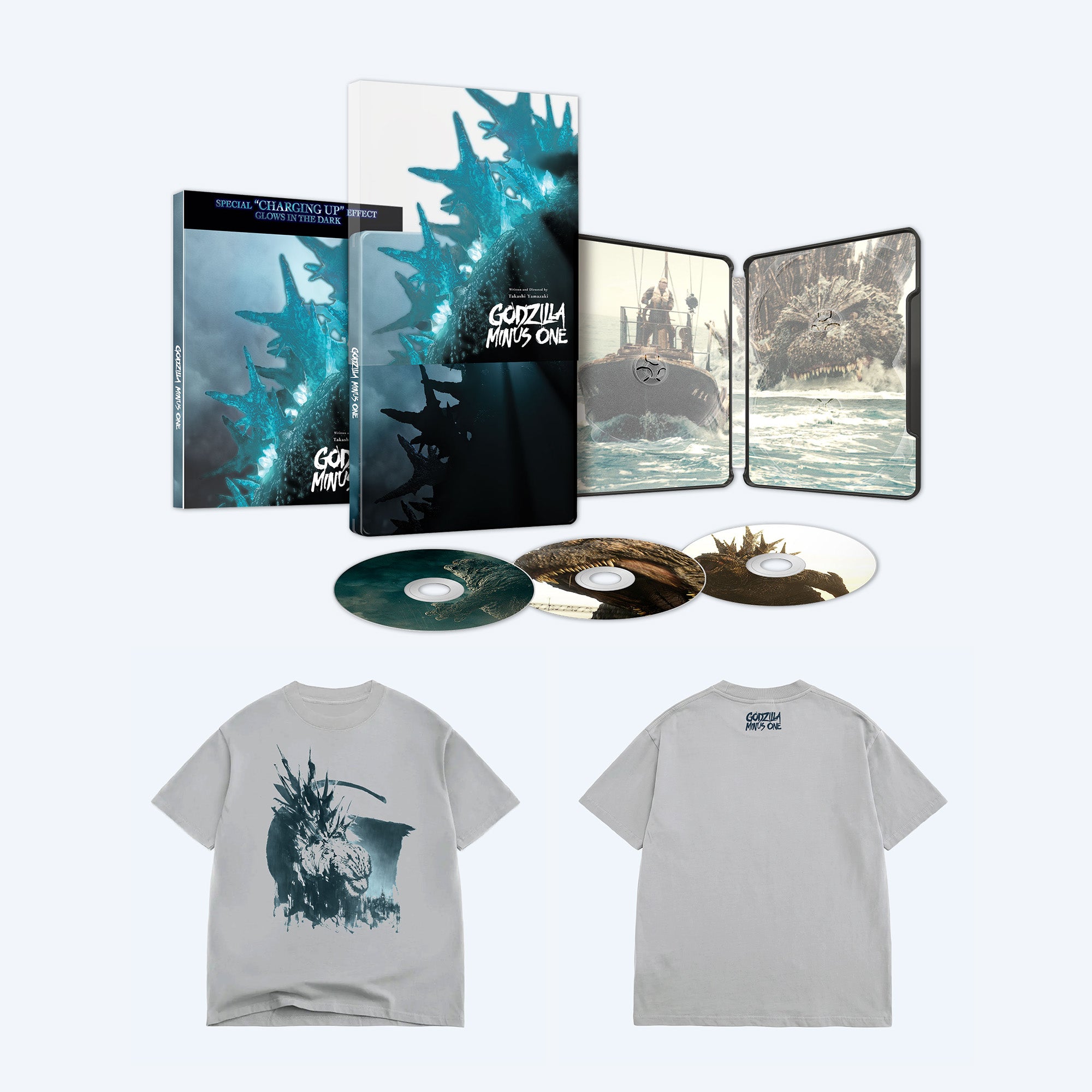 godzilla-minus-one-steelbook-4k-t-shirt-grau-bundle image 1
