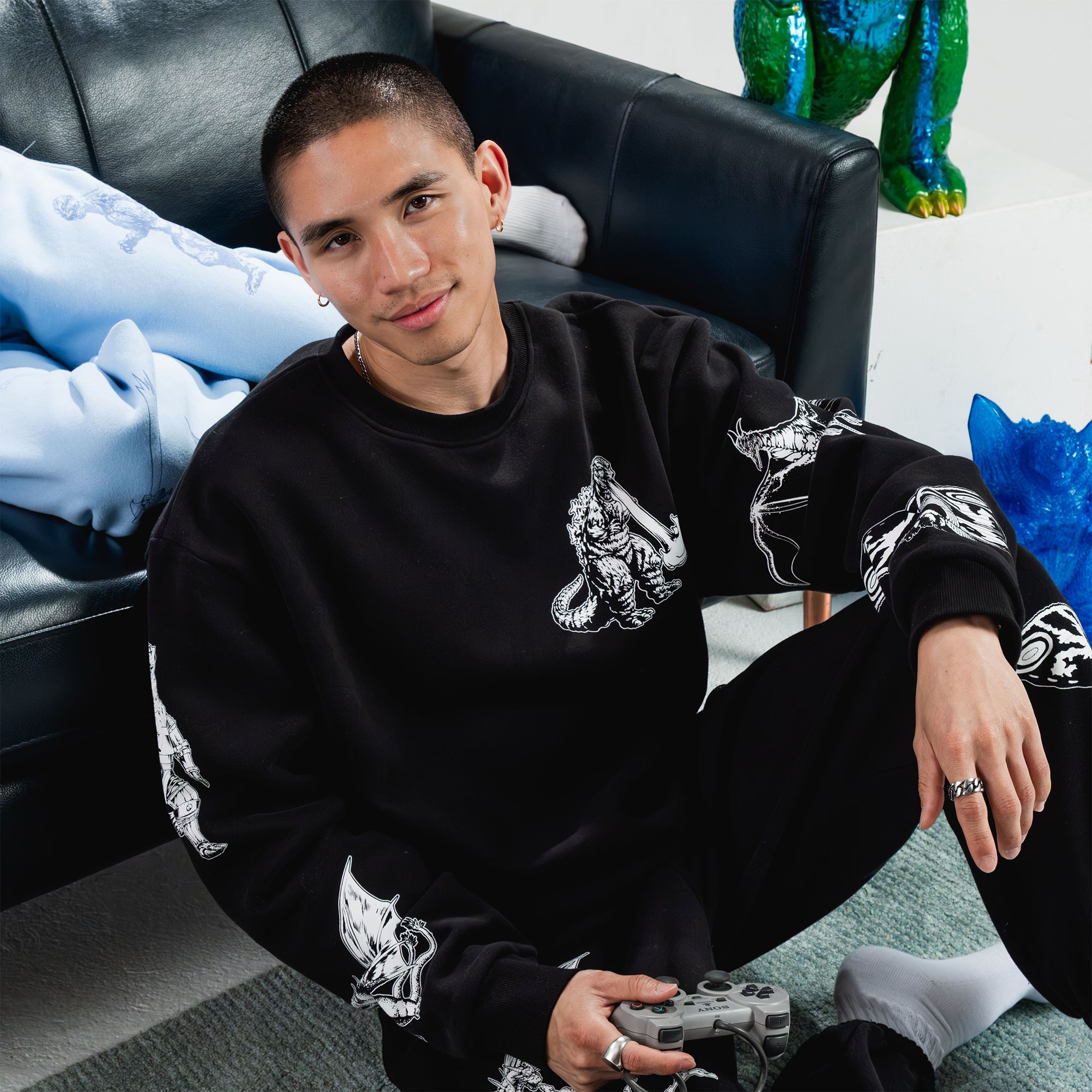 godzilla-kaiju-print-sweatshirt-schwarz-baumwolle-relaxed image 7