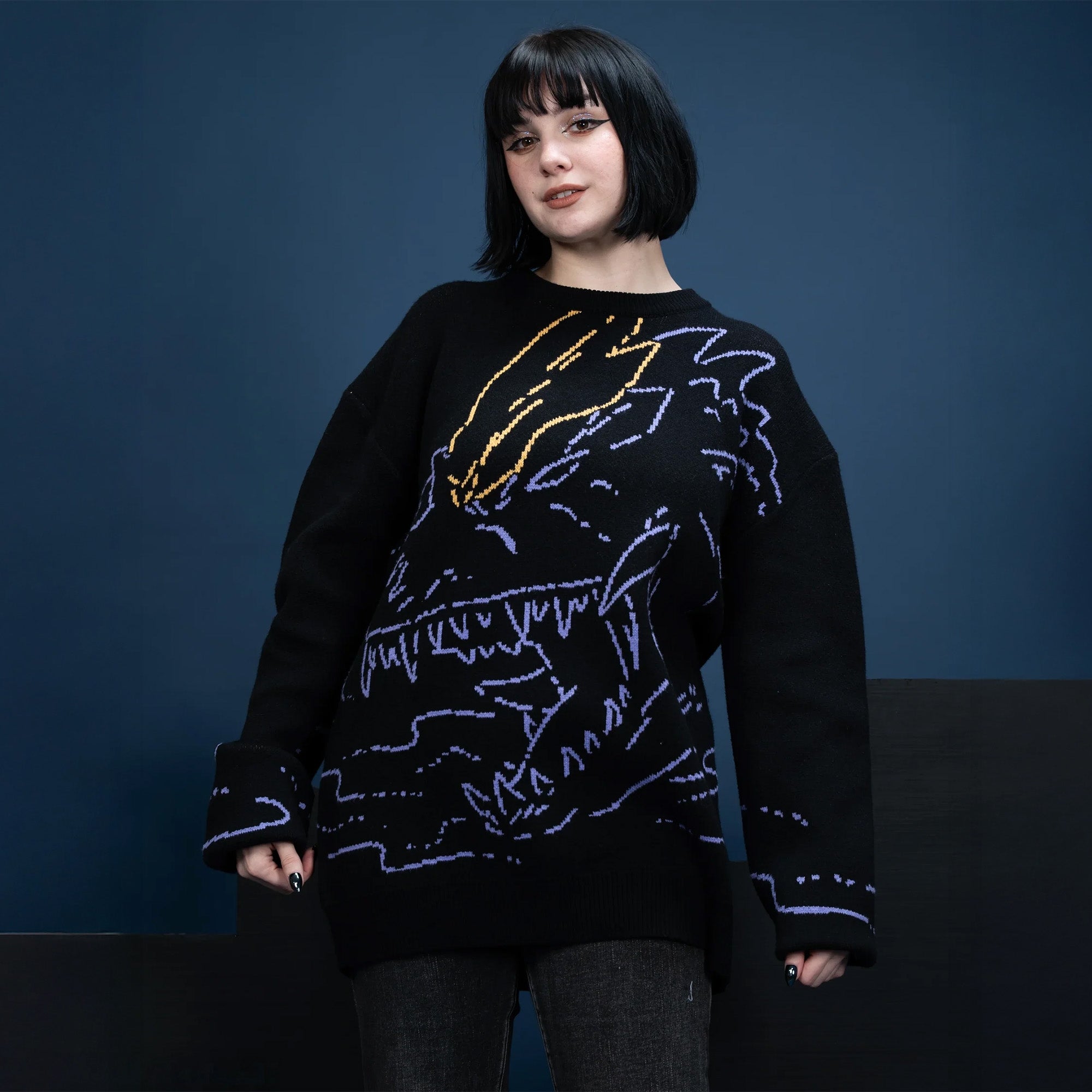 godzilla-spacegodzilla-sweater-pullover-schwarz-kristall-design image 3