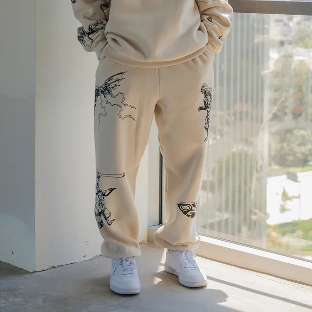 godzilla-kaiju-print-sweatpants-jogginghose-creme image 1