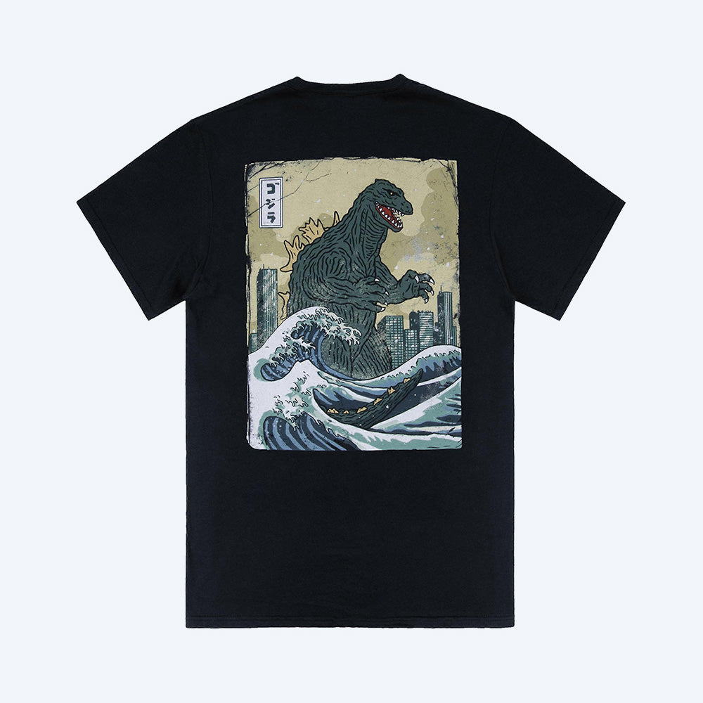 godzilla-wave-t-shirt-schwarz-baumwolle-backprint-gr-s-2xl image 1