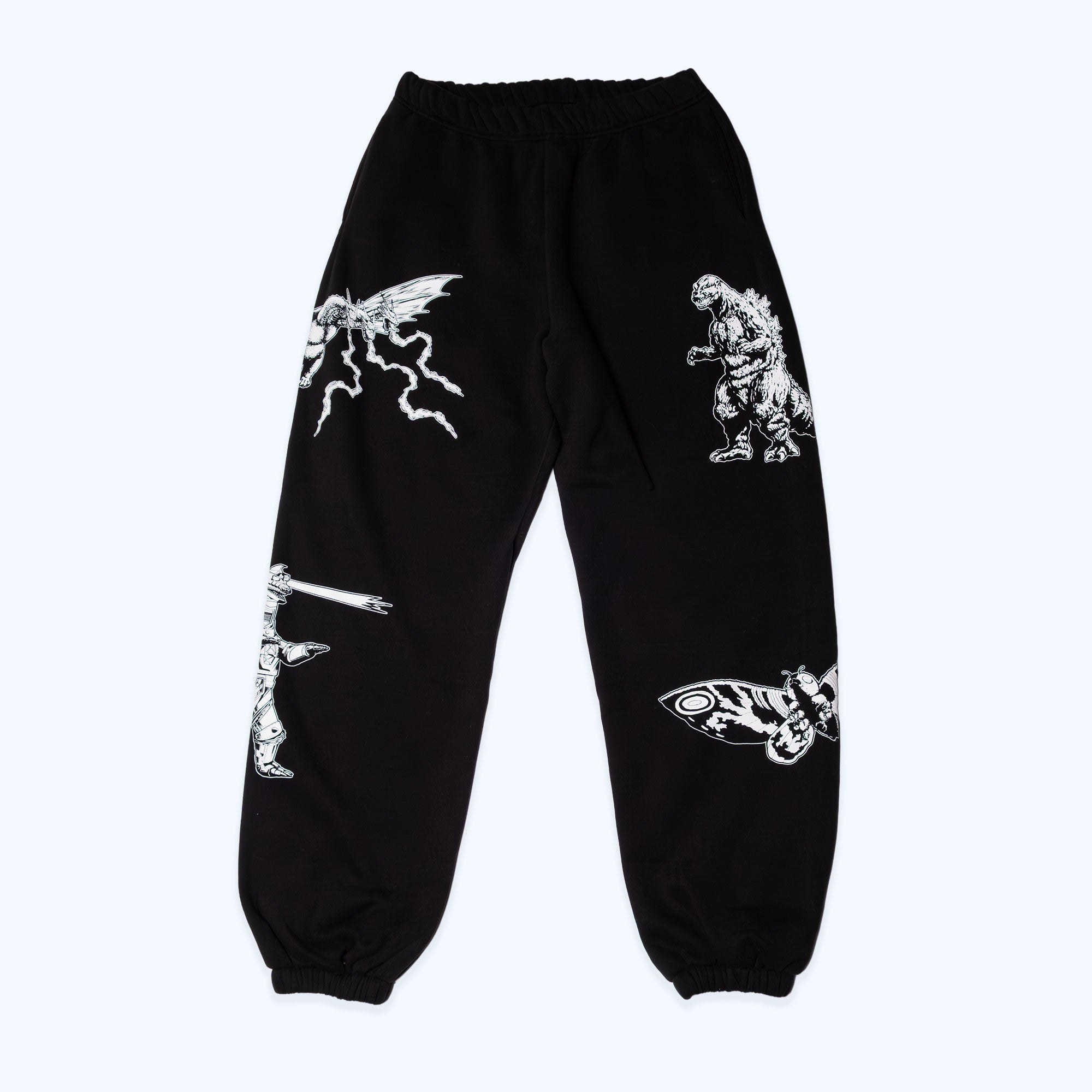 godzilla-kaiju-print-sweatpants-jogginghose-schwarz-baumwolle image 1