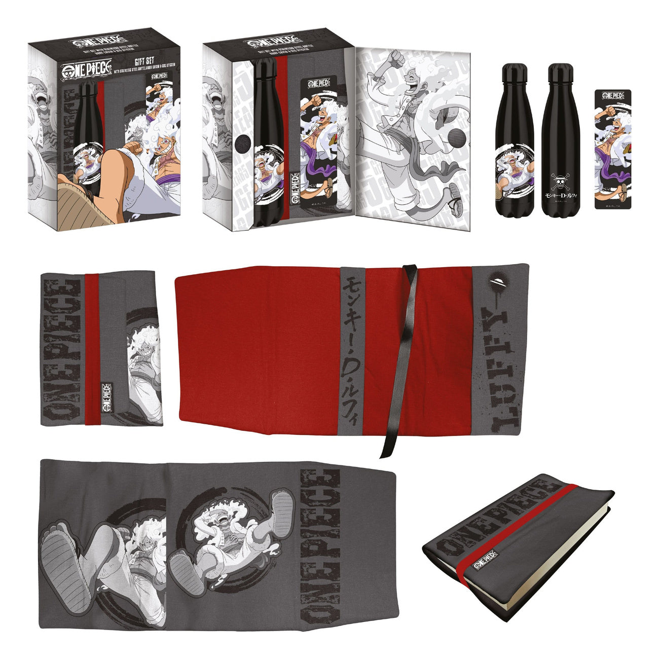 one-piece-geschenkset-stahlflasche-500-ml-sticker-buchumschlag image 1
