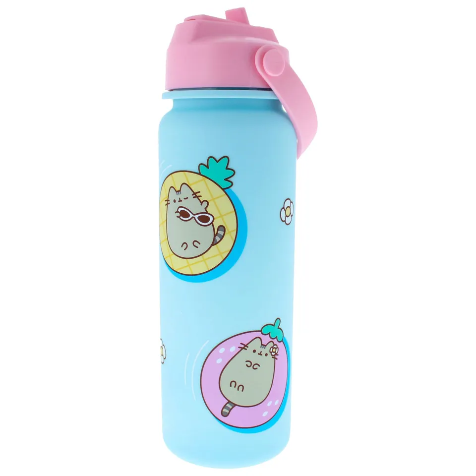 pusheen-by-the-pool-flip-top-trinkflasche-blau-pool-motiv image 1