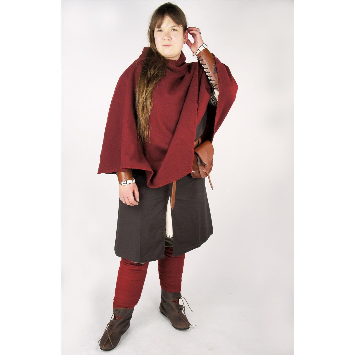 elbenwald-egill-gugel-rot-mit-stickerei-mittelalter-kopfbedeckung image 1