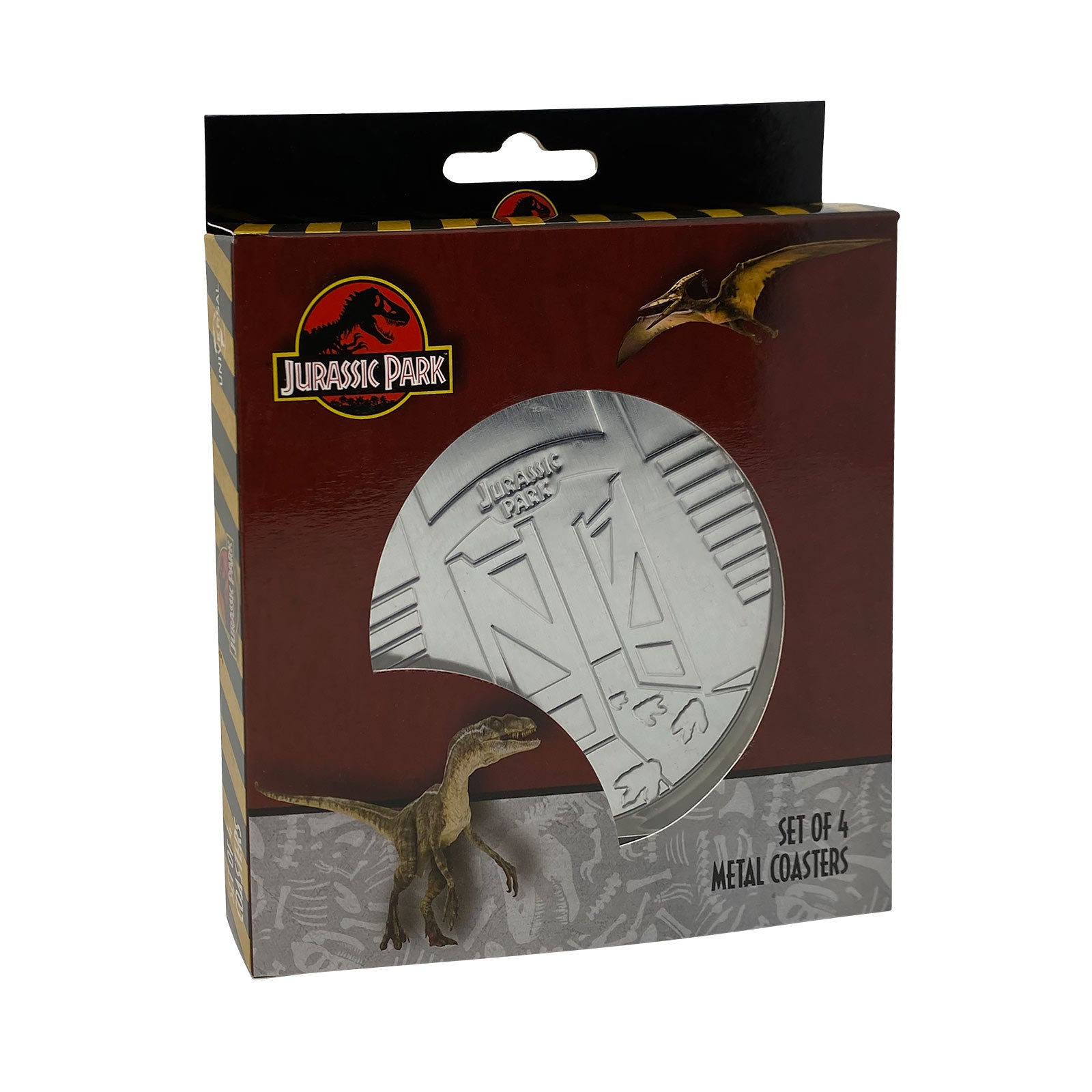 jurassic-park-untersetzer-4er-set-tor-t-rex-kork-8-9cm image 1