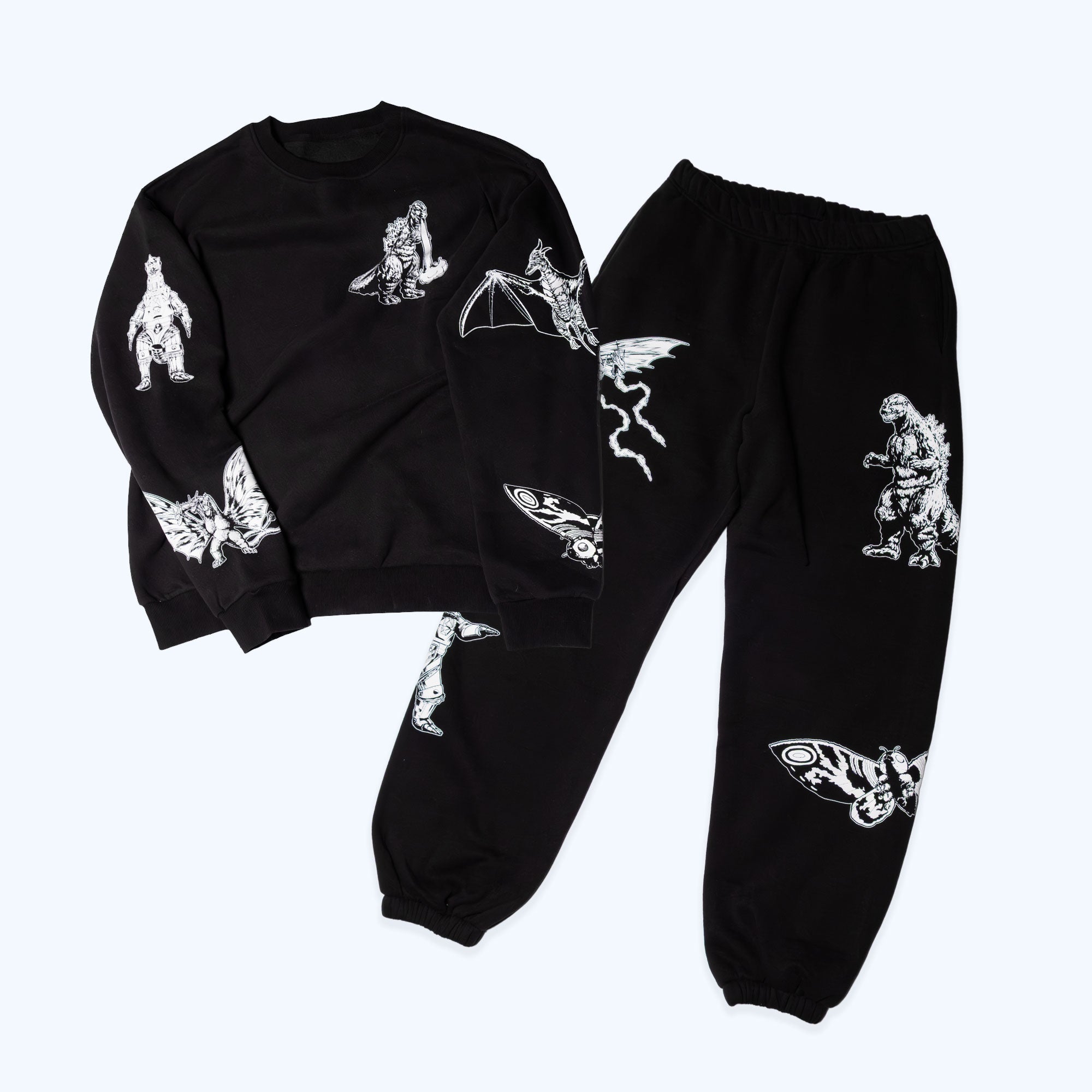 godzilla-kaiju-print-sweatsuit-set-jogginganzug-schwarz-m image 1