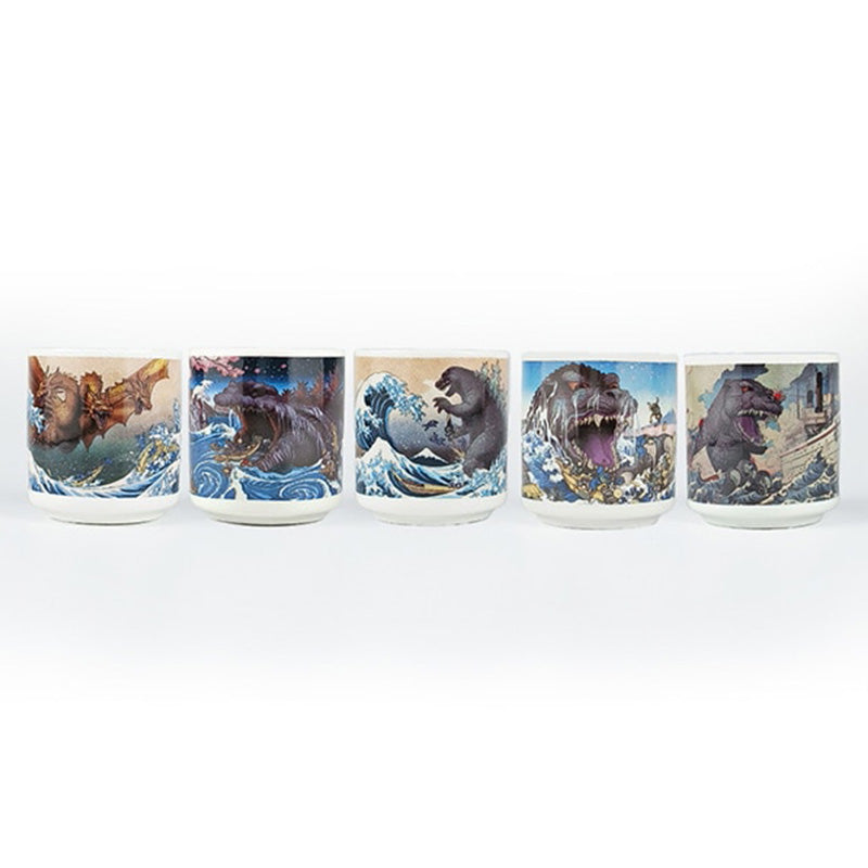 godzilla-ukiyo-e-sake-becher-set-5-teilig-keramik image 2