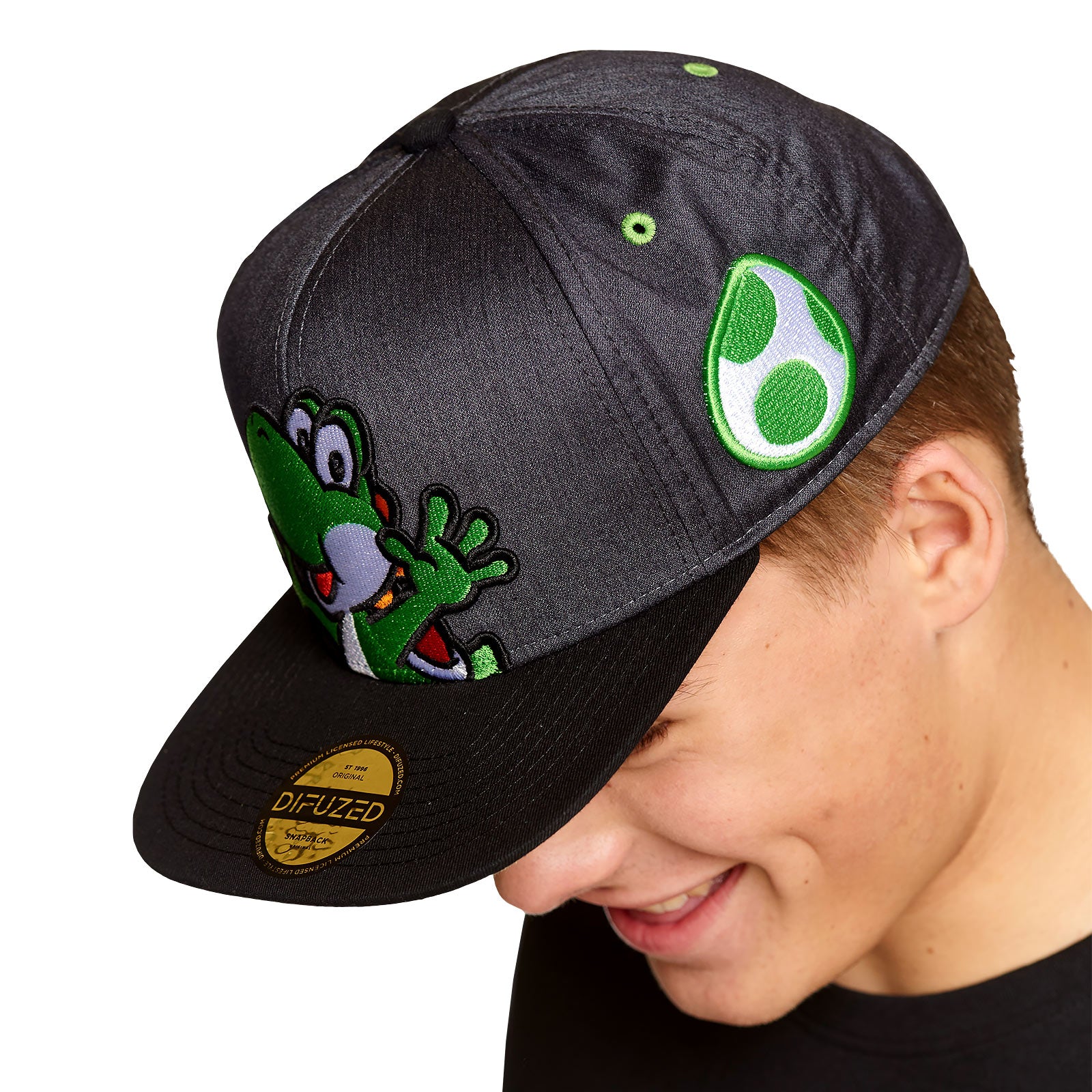 super-mario-yoshi-snapback-cap-grau-gr-n-basecap-verstellbar image 4