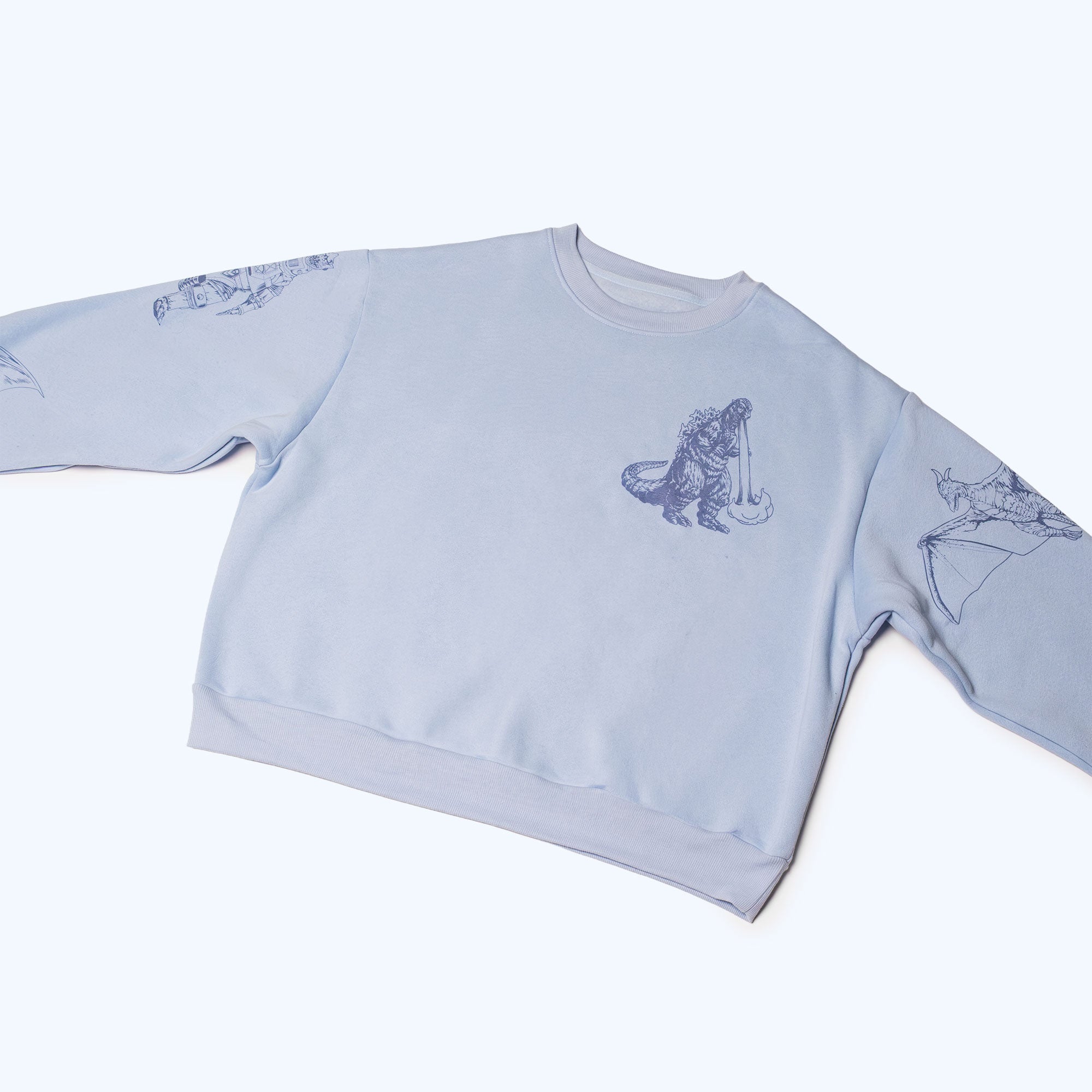 godzilla-kaiju-print-sweatshirt-blau-cropped-baumwolle image 2