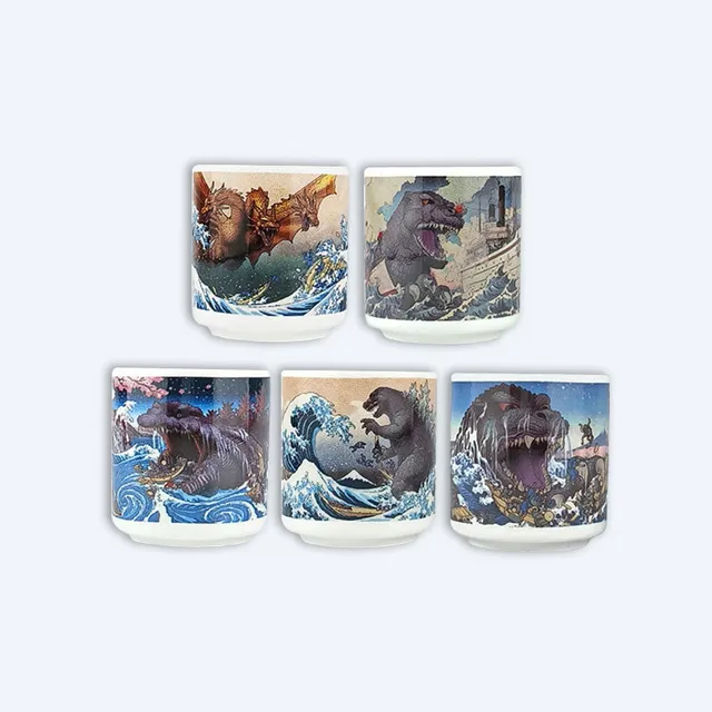 godzilla-ukiyo-e-sake-becher-set-5-teilig-keramik image 1