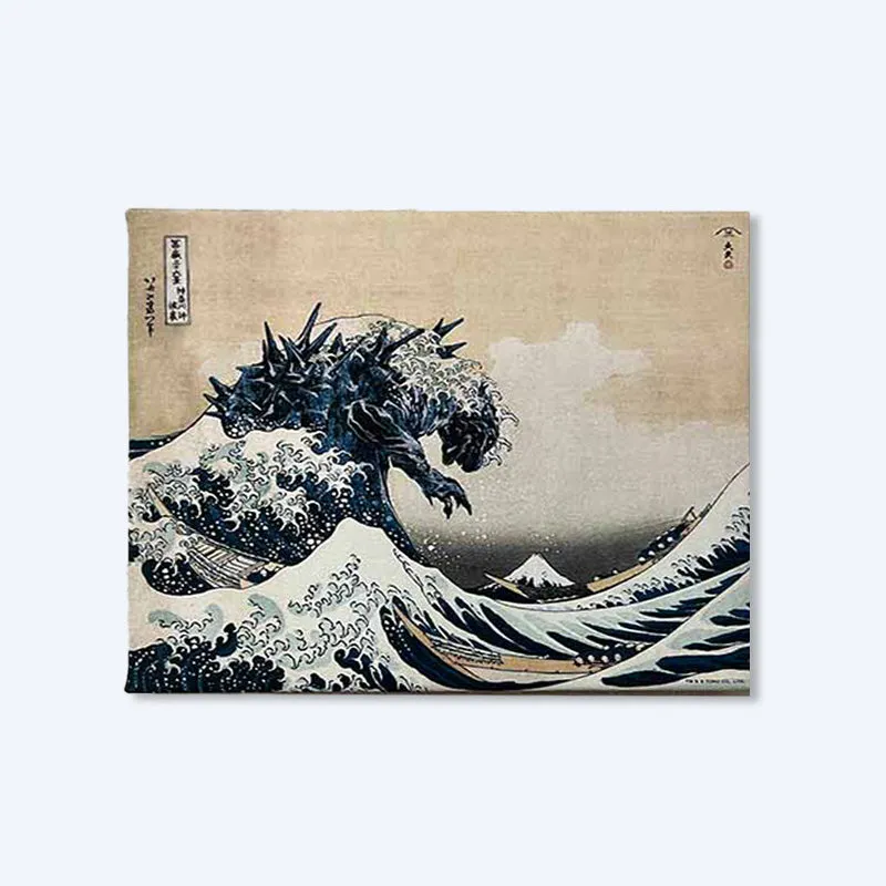 godzilla-ukiyo-e-gro-e-welle-stoffbild-klein-minus-one image 1