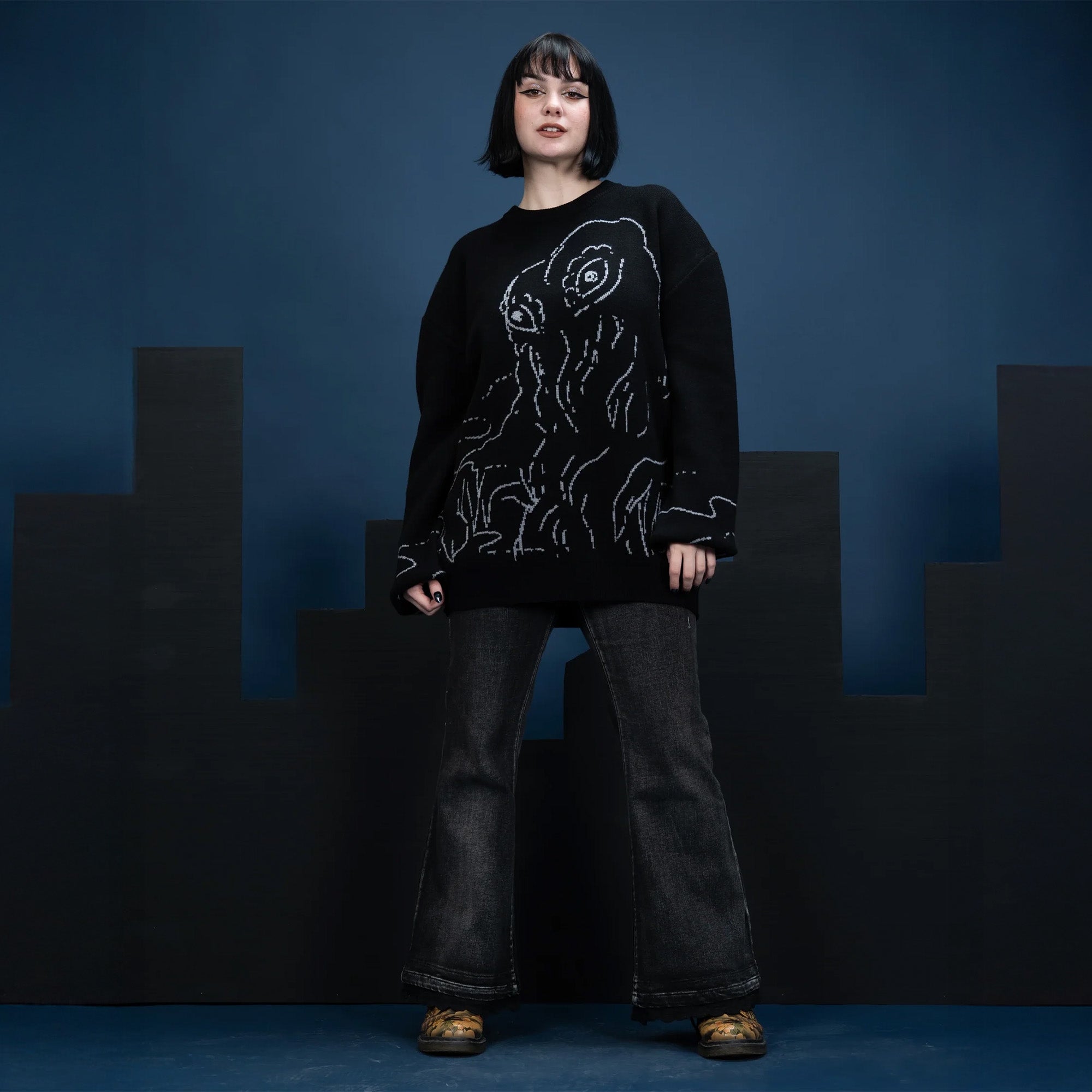 godzilla-hedorah-sweater-schwarz-strickpullover image 6