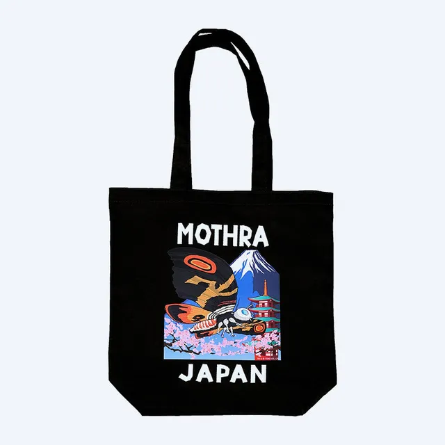 mothra-tote-bag-schwarz-baumwolle-fuji-motiv image 1