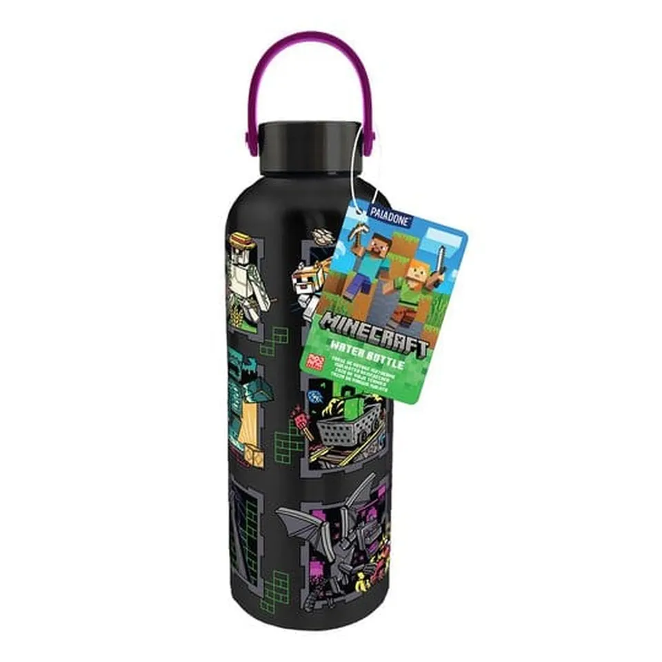 minecraft-maskottchen-metall-trinkflasche-mit-trageschlaufe image 1