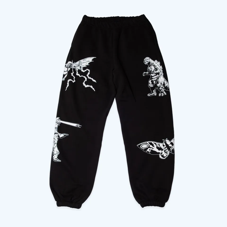 godzilla-kaiju-print-sweatpants-jogginghose-schwarz-baumwolle image 1