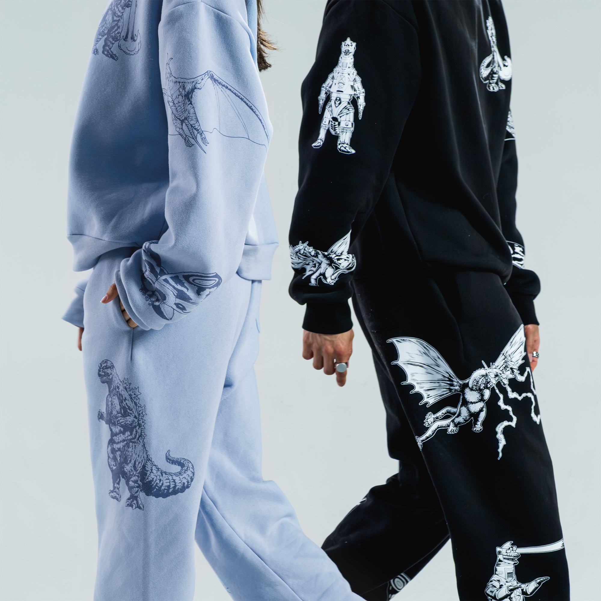 godzilla-kaiju-print-sweatpants-jogginghose-blau-baumwolle image 8